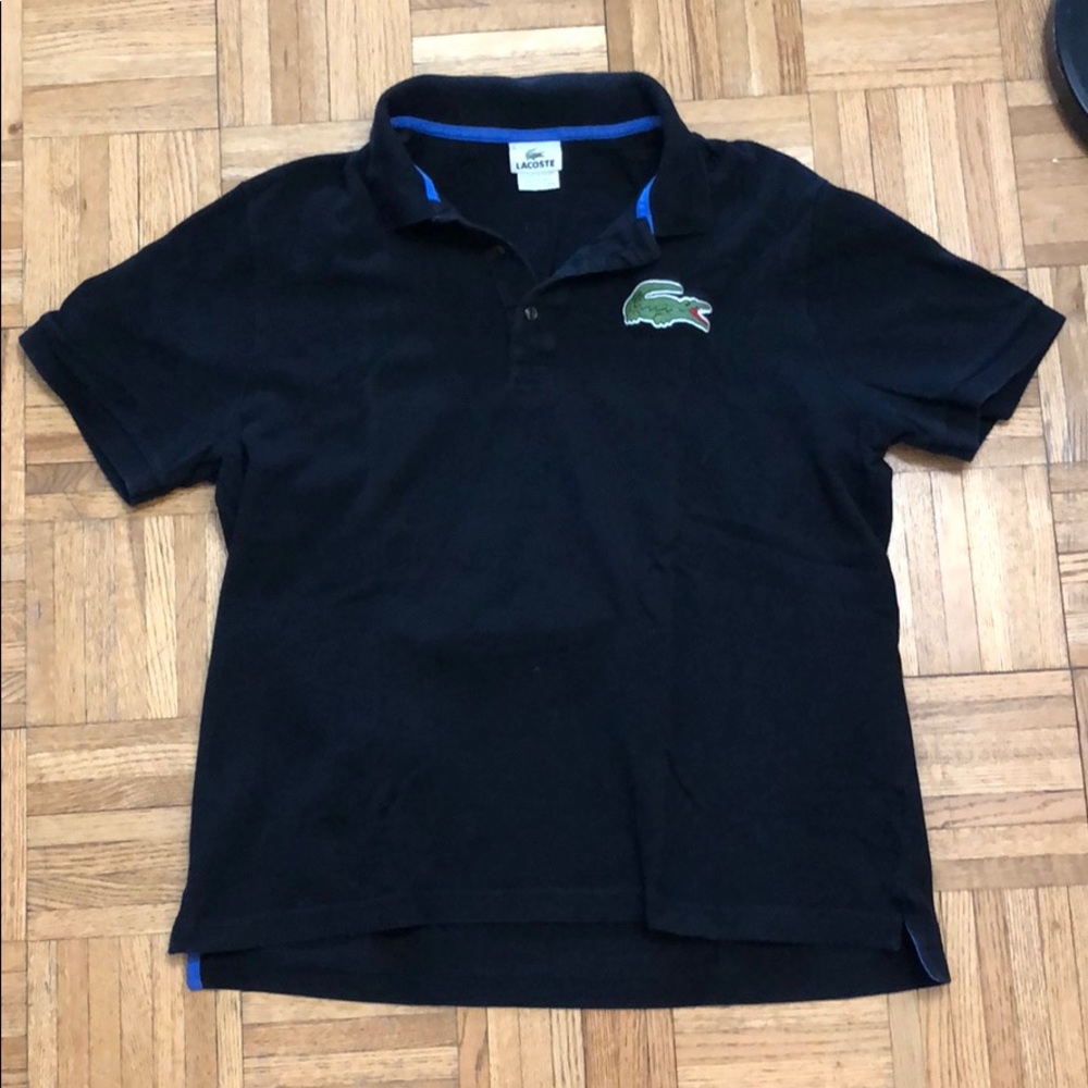 Black Lacoste polo with large alligator logo